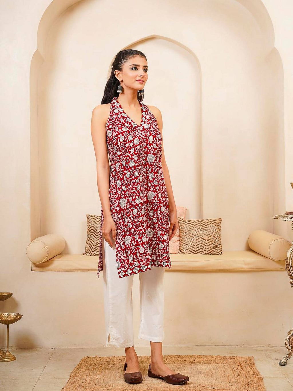 Women Indigo V-Neck Sleeveless Kurta | FY93 - view 12
