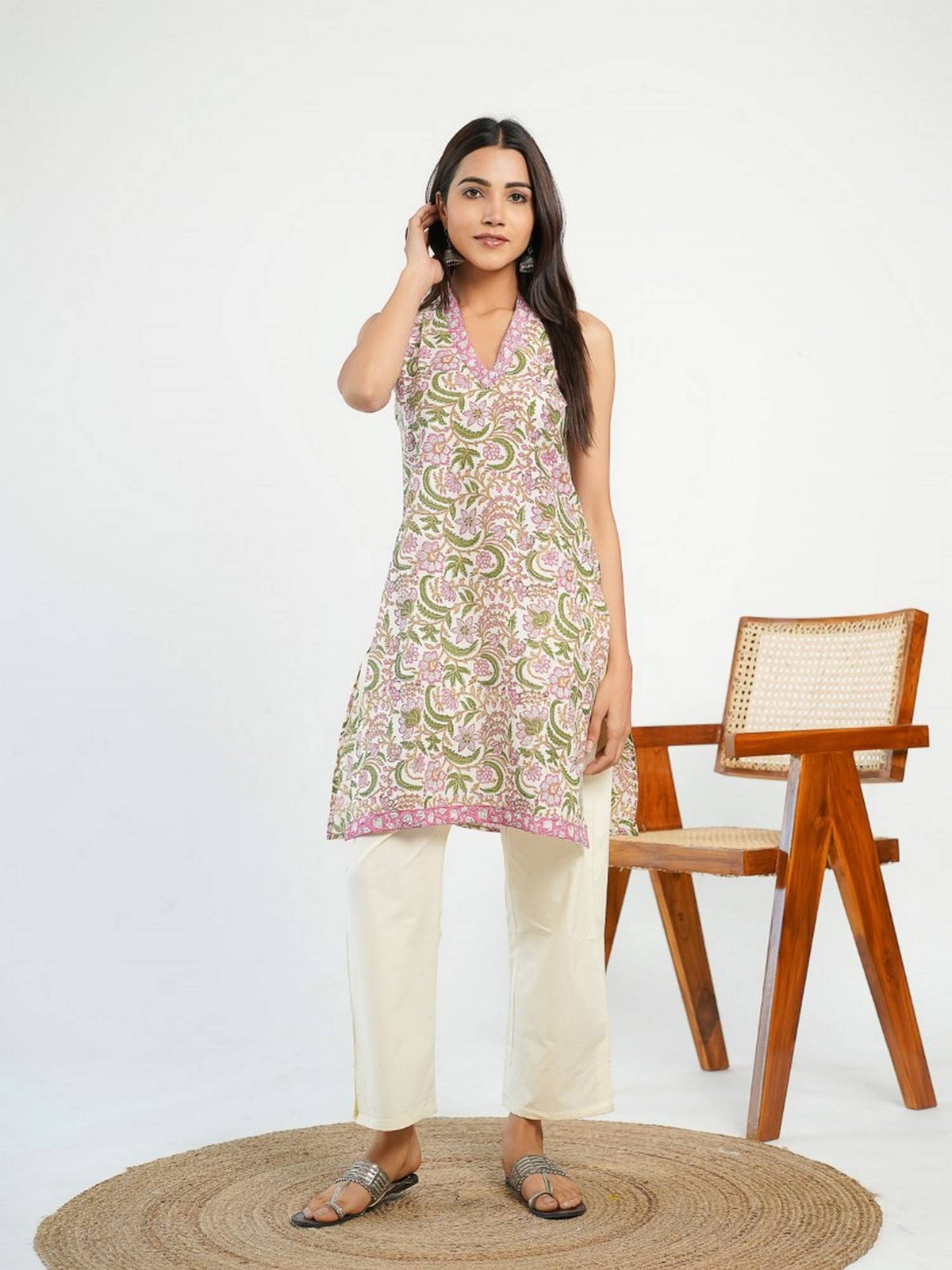 Women Indigo V-Neck Sleeveless Kurta | KDG - view 46