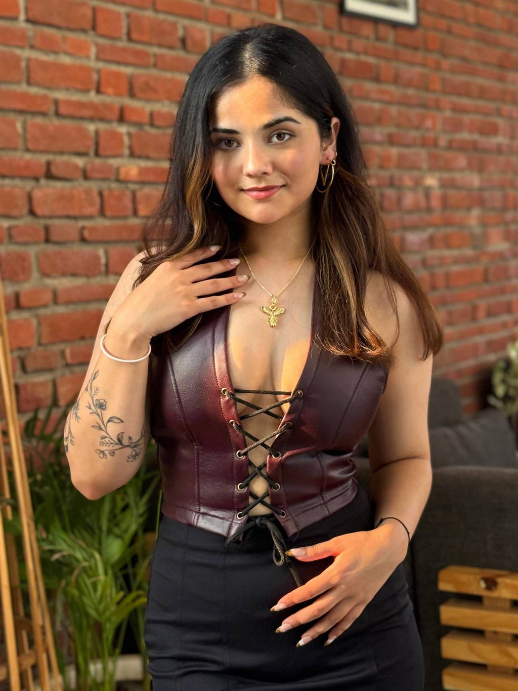 Casual Sleeveless Solid Women Brown Crop Top | CT61 - view 1