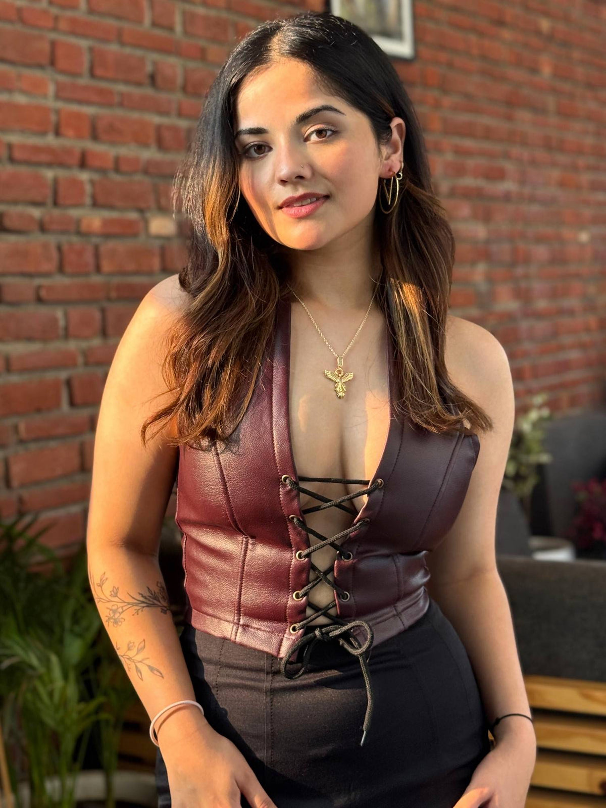 Casual Sleeveless Solid Women Brown Crop Top | CT61 - view 3
