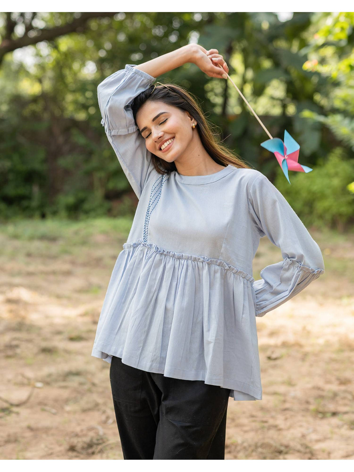 Peplum Blue Top | pt51 - view 1