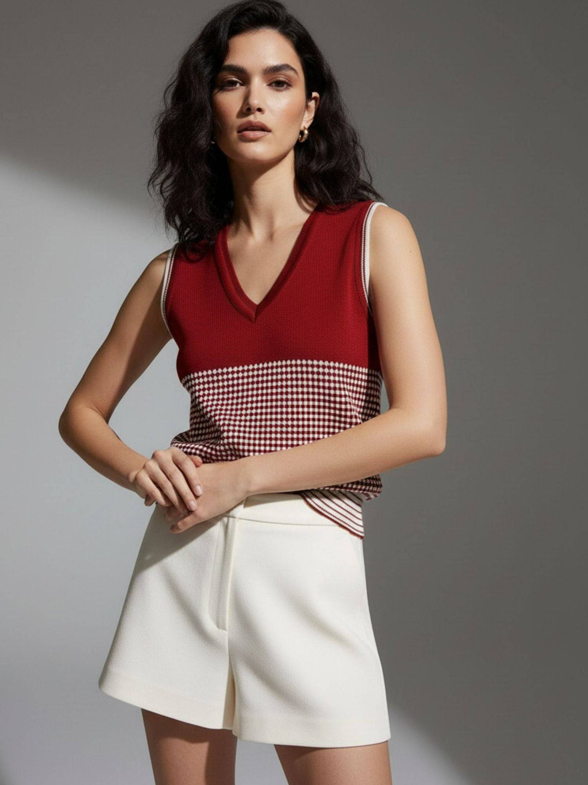 Wine V Neck Flat Knit Tank Top | TT98 - view 3