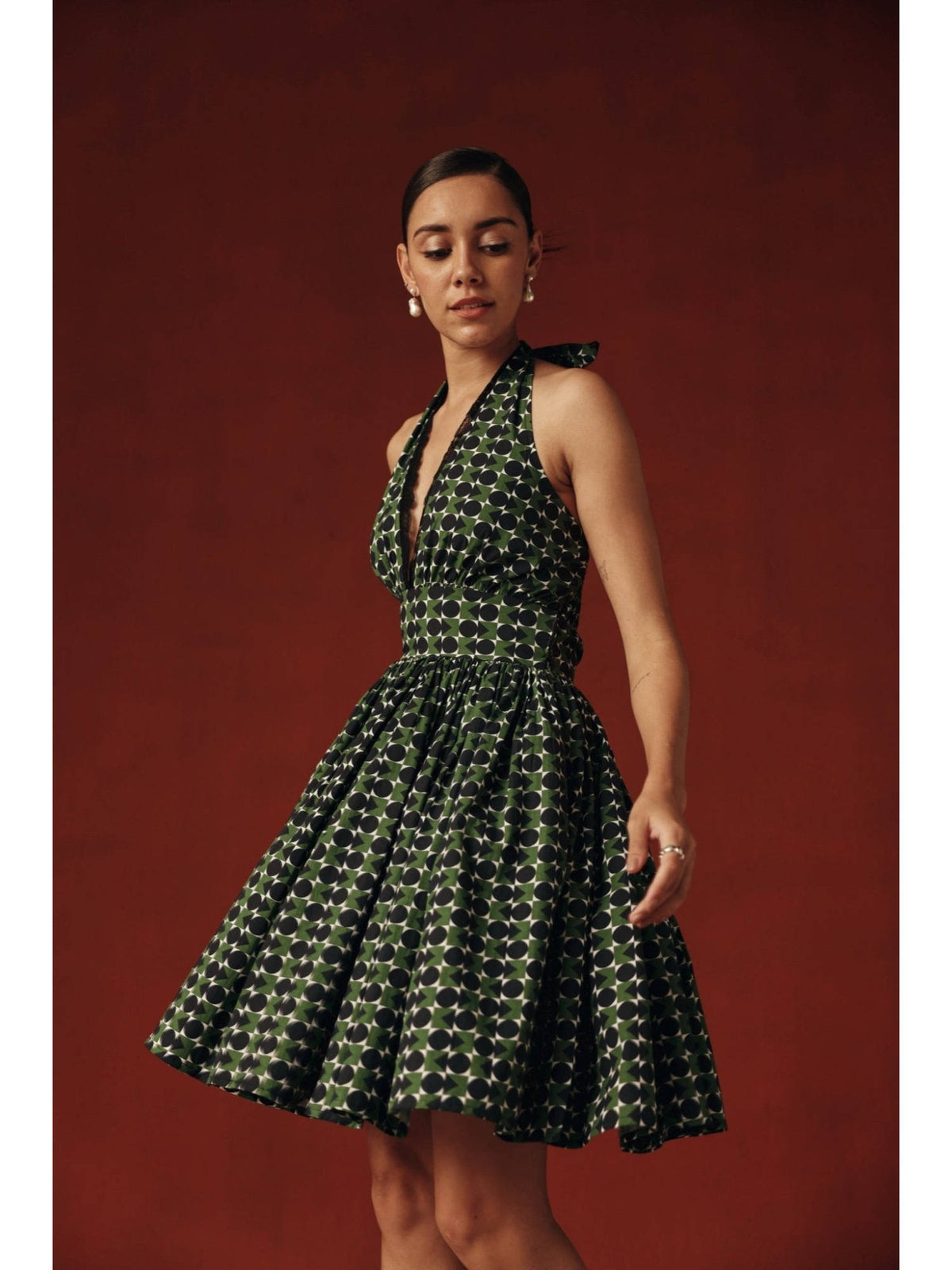 Women Green Cotton Mini Dress | D56 - view 3