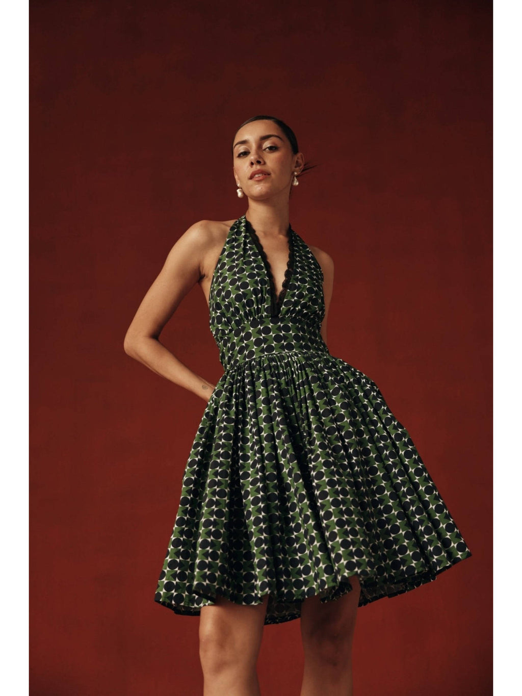 Women Green Cotton Mini Dress | D56 - view 5