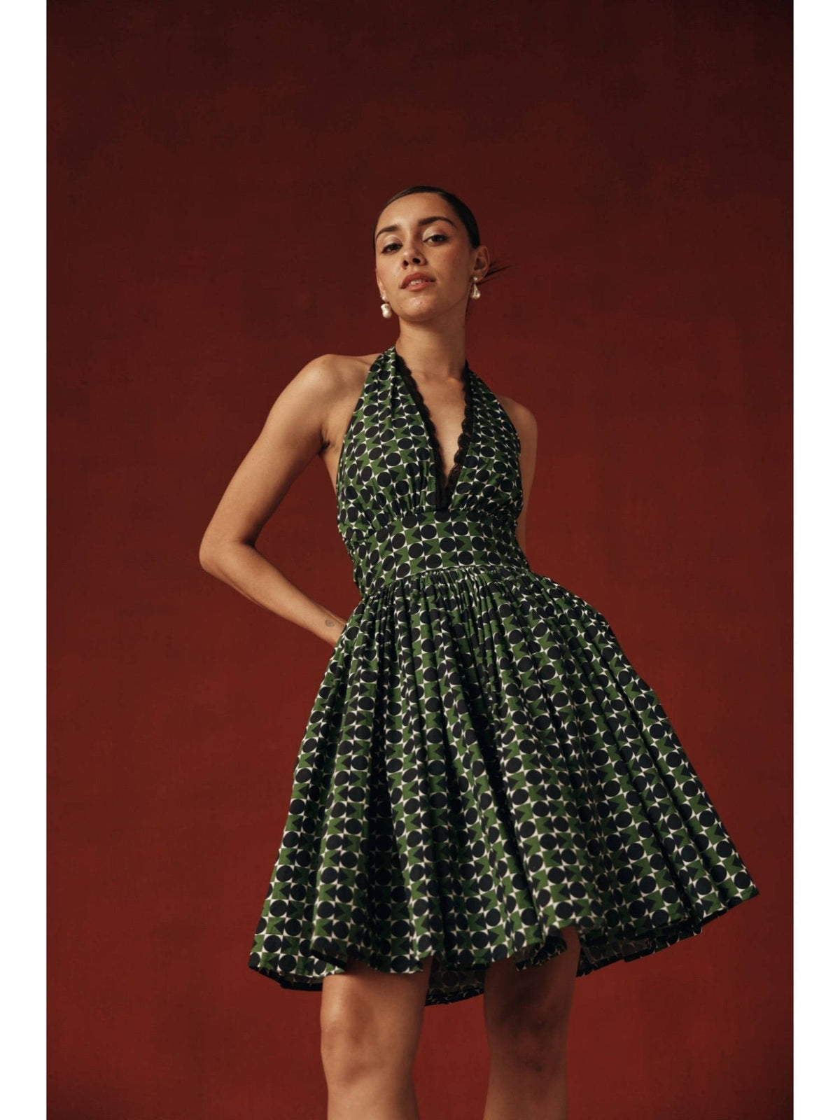 Women Green Cotton Mini Dress | D56 - view 5