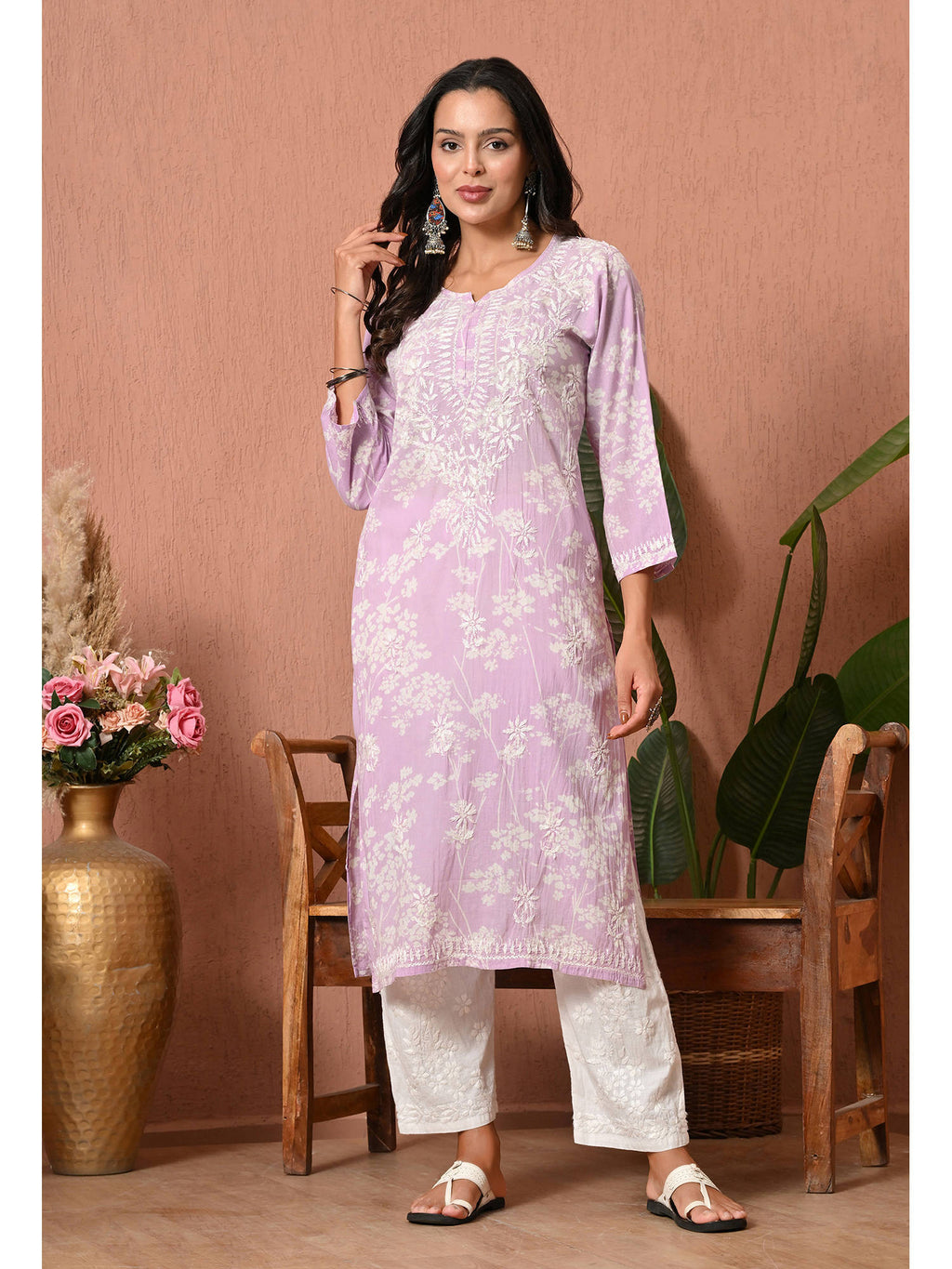 Women Blue Embroidered Mulmul Kurta | KDG - view 41