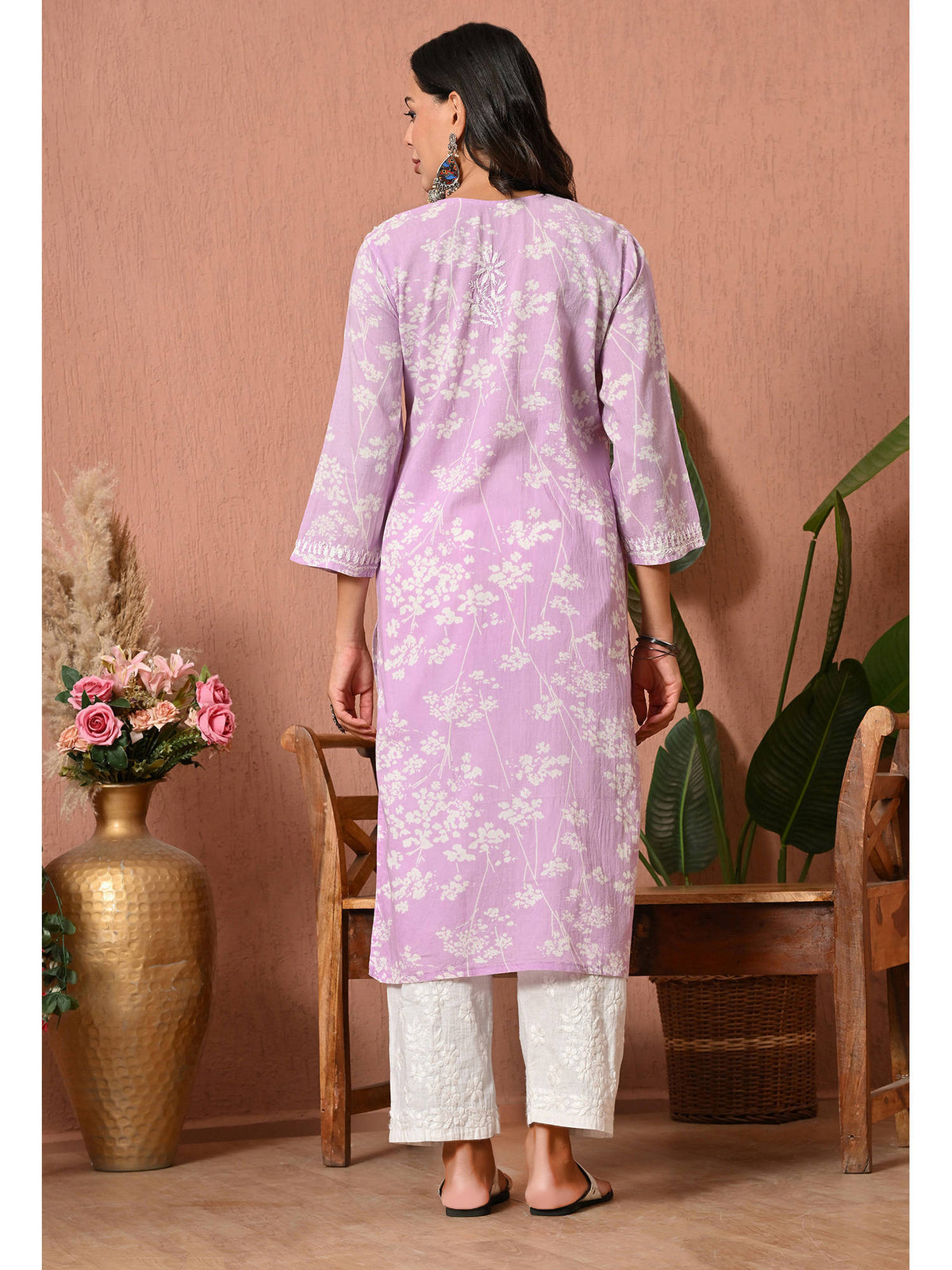Women Blue Embroidered Mulmul Kurta | KDG - view 42