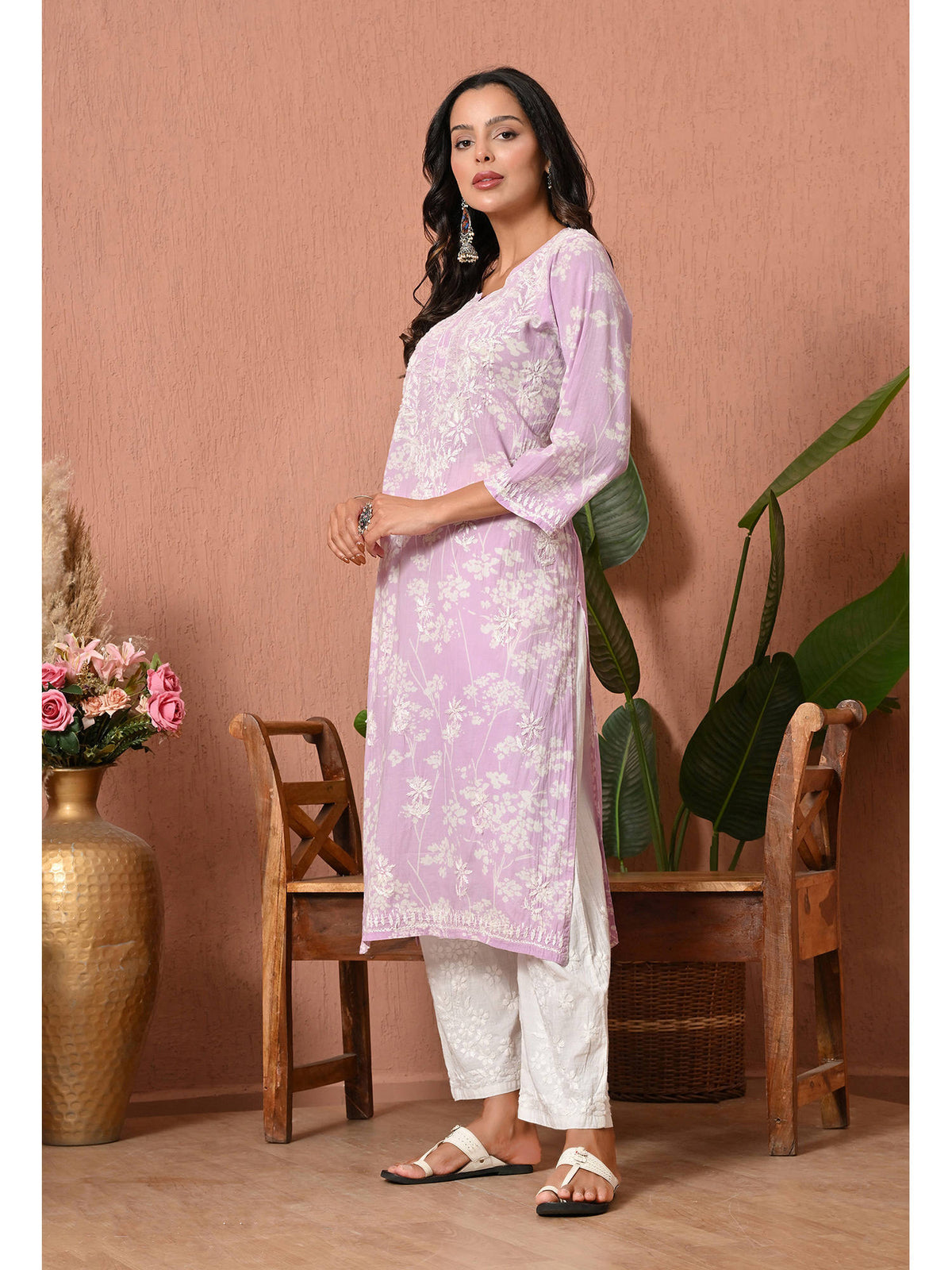 Women Blue Embroidered Mulmul Kurta | KDG - view 43