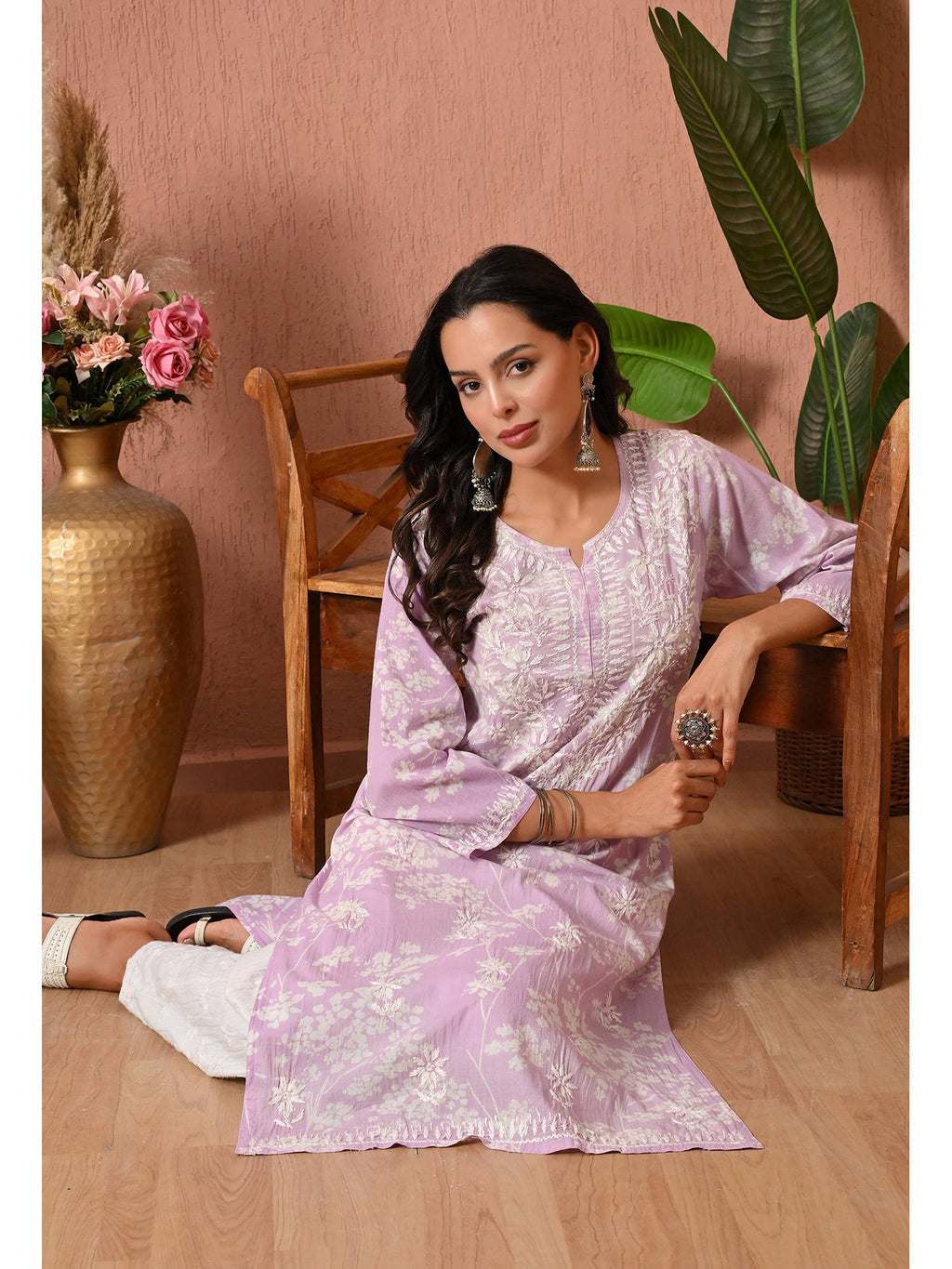 Women Blue Embroidered Mulmul Kurta | KDG - view 44