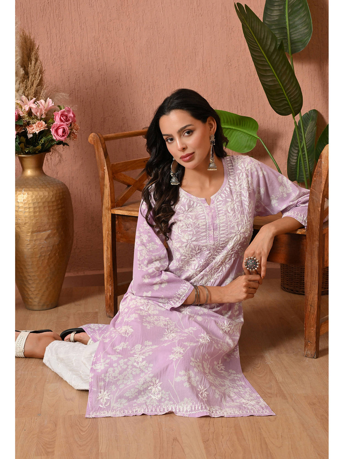 Women Blue Embroidered Mulmul Kurta | KDG - view 44