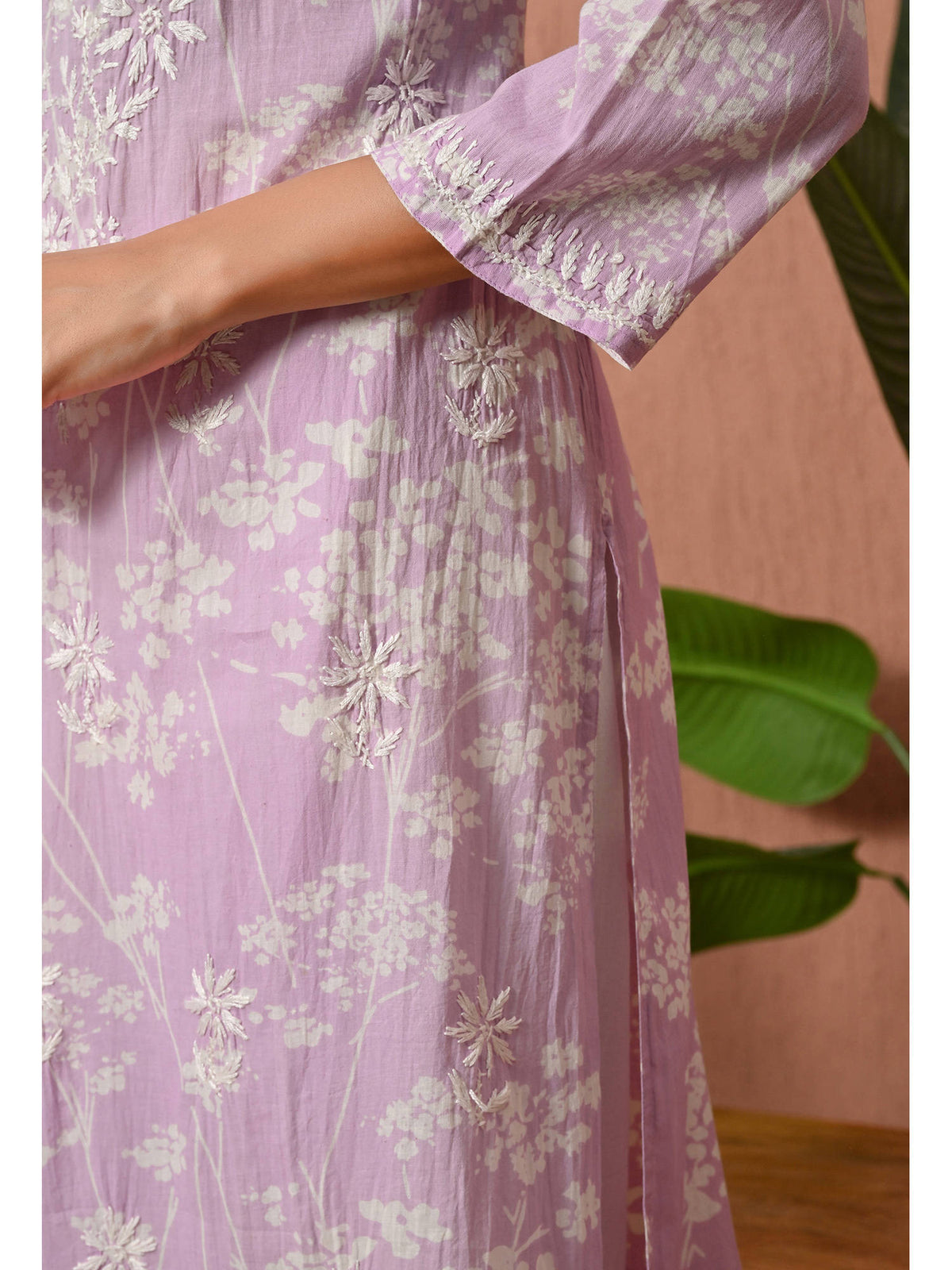 Women Blue Embroidered Mulmul Kurta | KDG - view 47