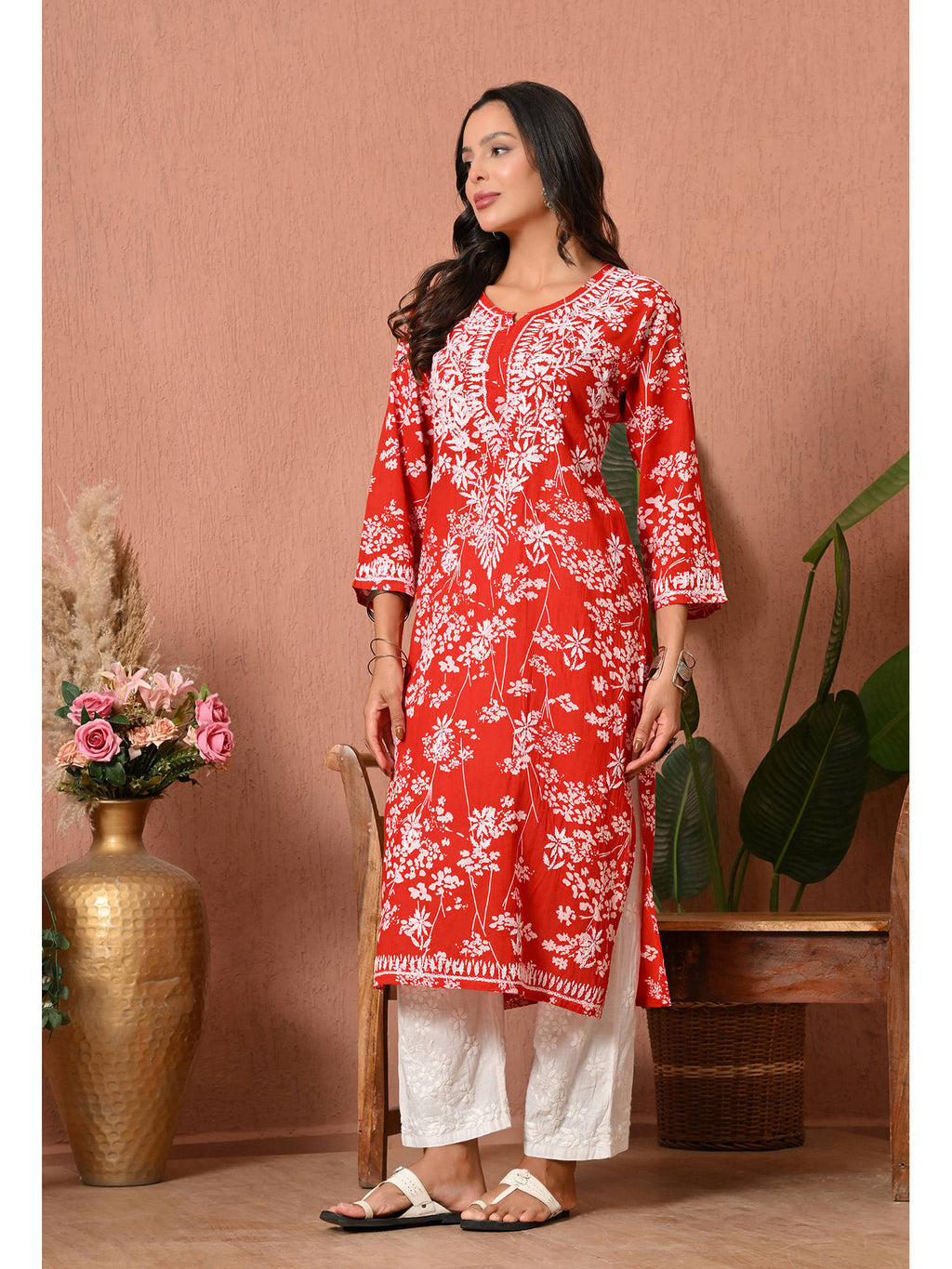 Women Blue Embroidered Mulmul Kurta | KDG - view 19