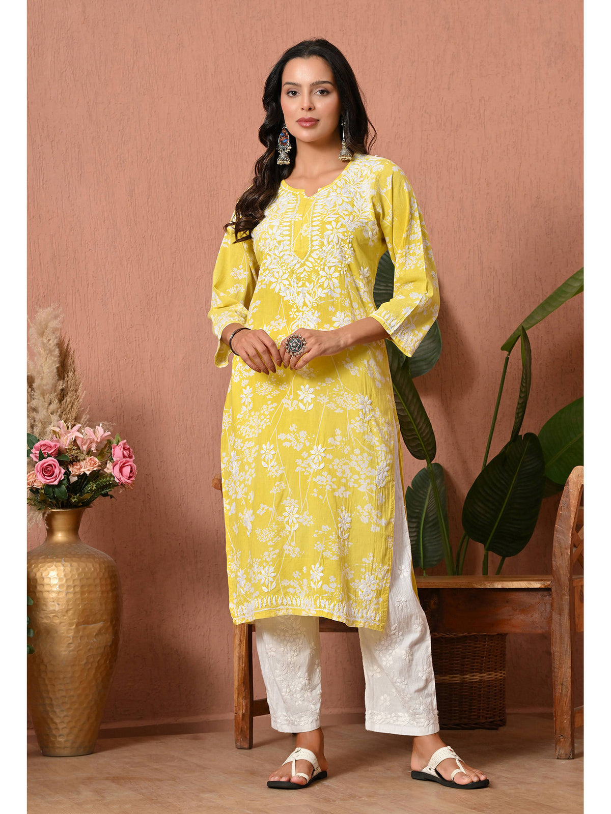 Women Blue Embroidered Mulmul Kurta | KDG - view 33