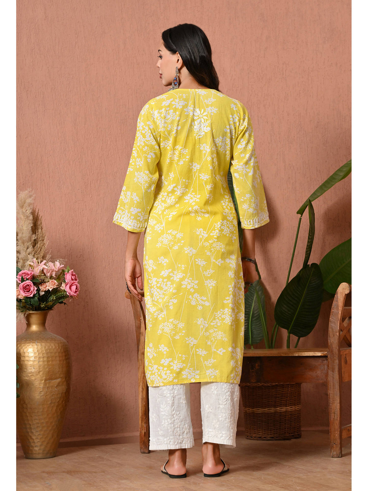Women Blue Embroidered Mulmul Kurta | KDG - view 34
