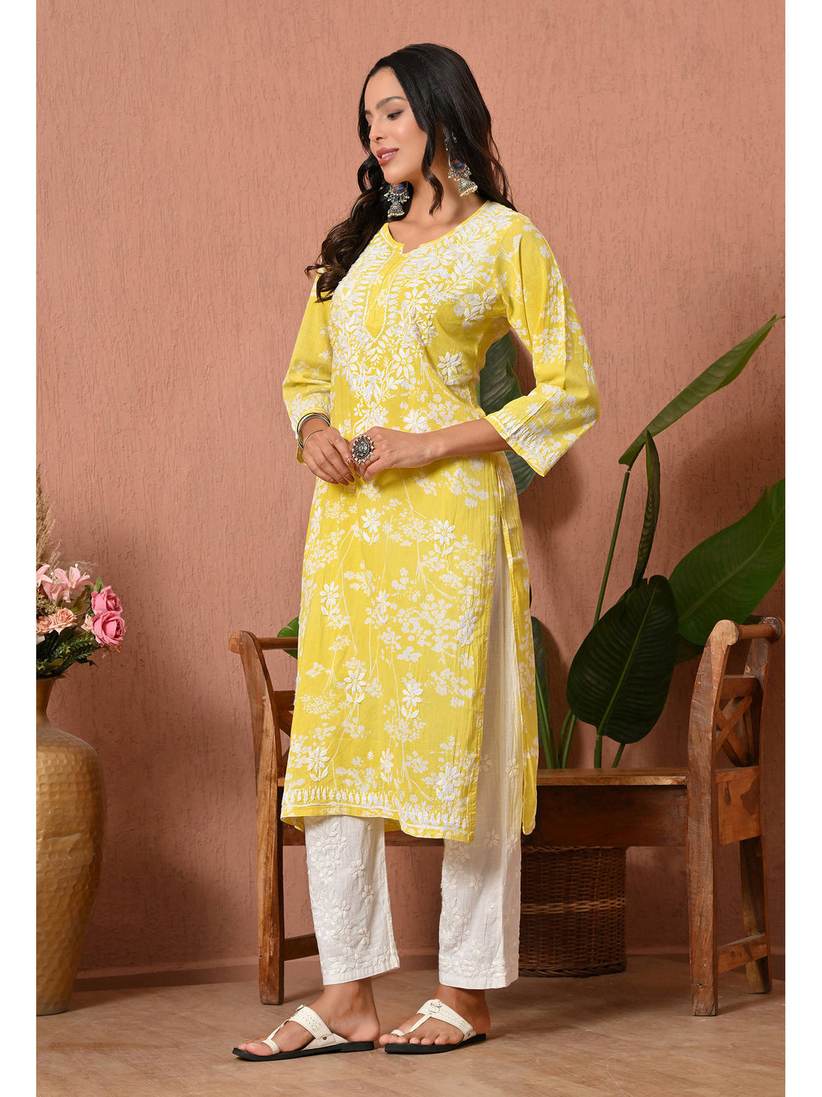 Women Blue Embroidered Mulmul Kurta | KDG - view 35