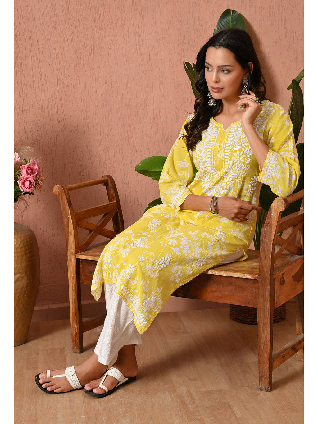 Women Blue Embroidered Mulmul Kurta | KDG - view 36