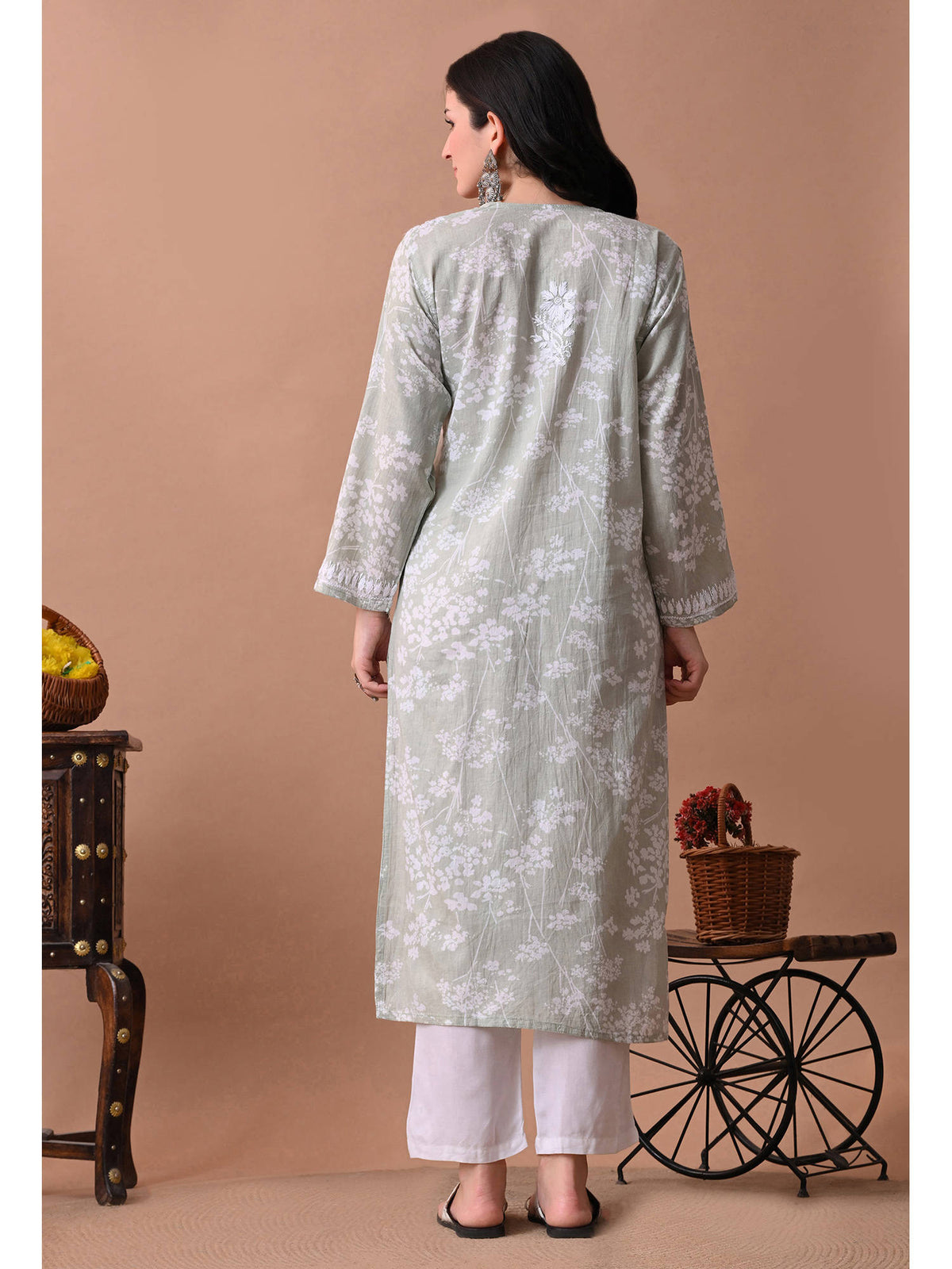 Women Blue Embroidered Mulmul Kurta | KDG - view 26