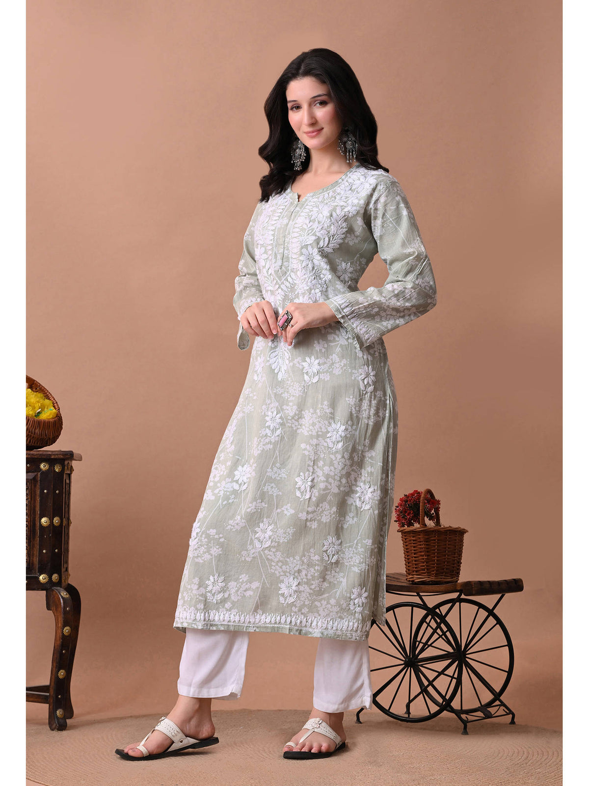Women Blue Embroidered Mulmul Kurta | KDG - view 27