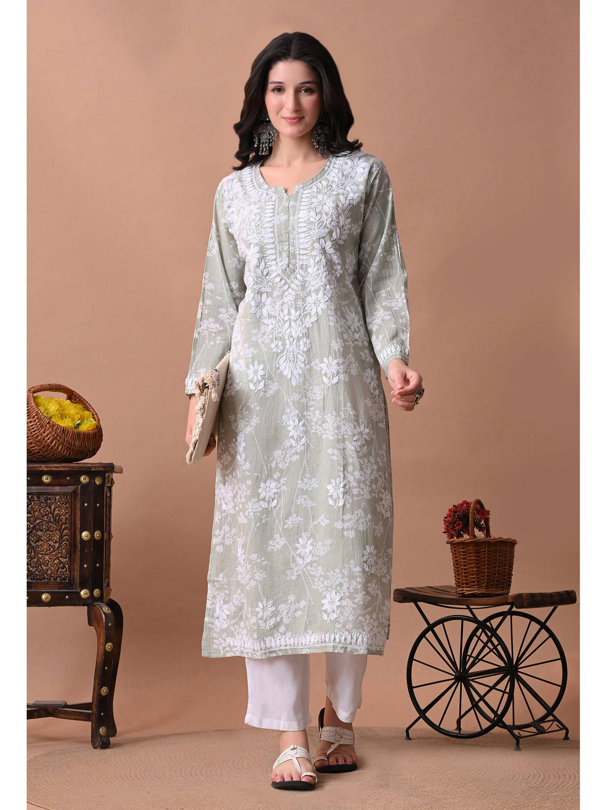Women Blue Embroidered Mulmul Kurta | KDG - view 28