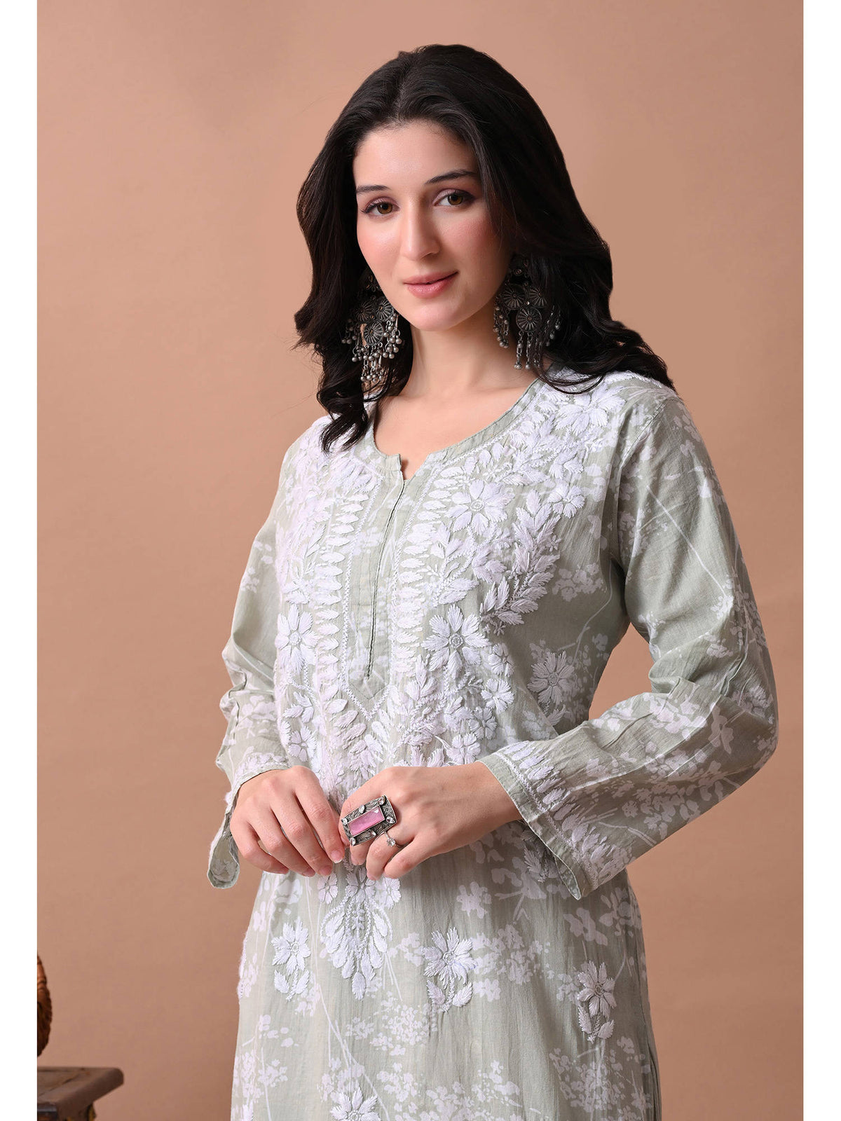 Women Blue Embroidered Mulmul Kurta | KDG - view 29