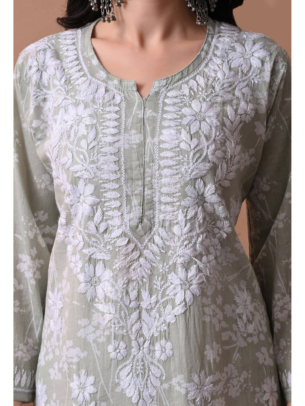 Women Blue Embroidered Mulmul Kurta | KDG - view 30