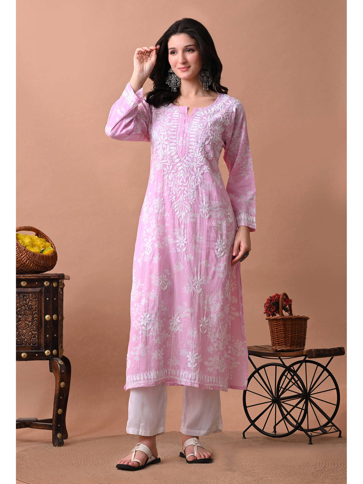 Women Blue Embroidered Mulmul Kurta | KDG - view 9