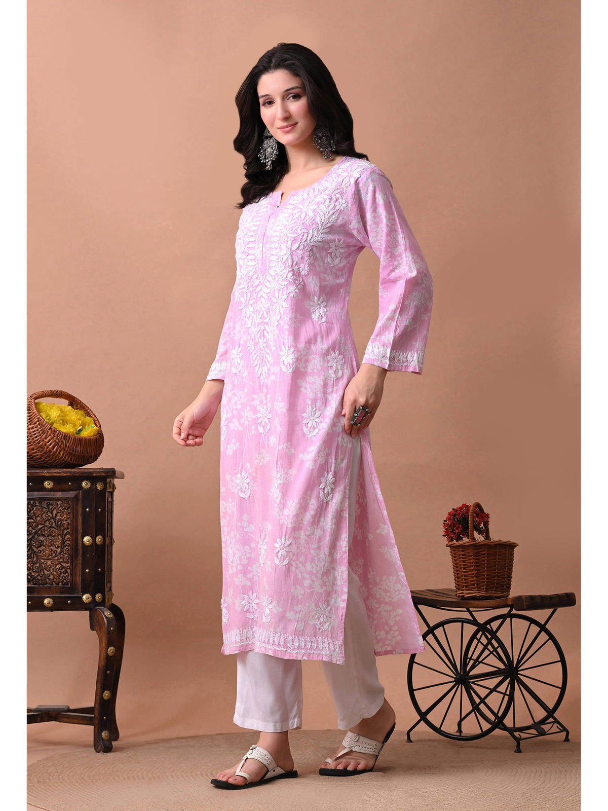 Women Blue Embroidered Mulmul Kurta | KDG - view 11