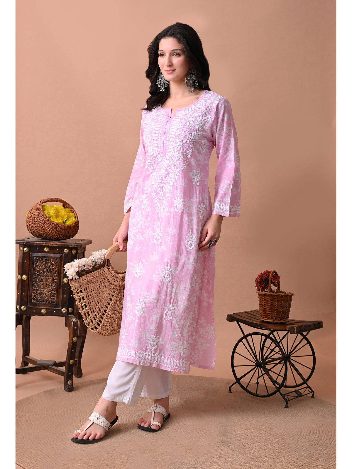 Women Blue Embroidered Mulmul Kurta | KDG - view 12