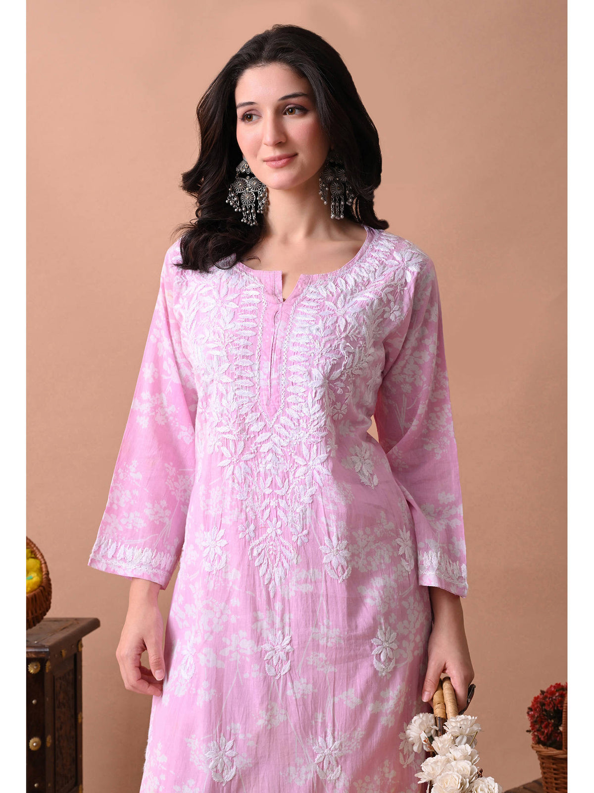 Women Blue Embroidered Mulmul Kurta | KDG - view 15