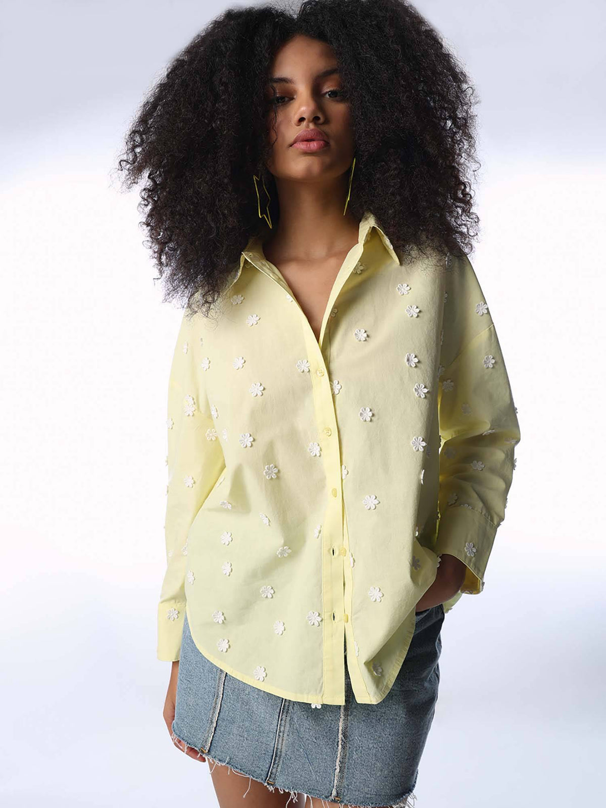 Yellow Cotton Floral Full Sleeves Shirt | S67 - view 1