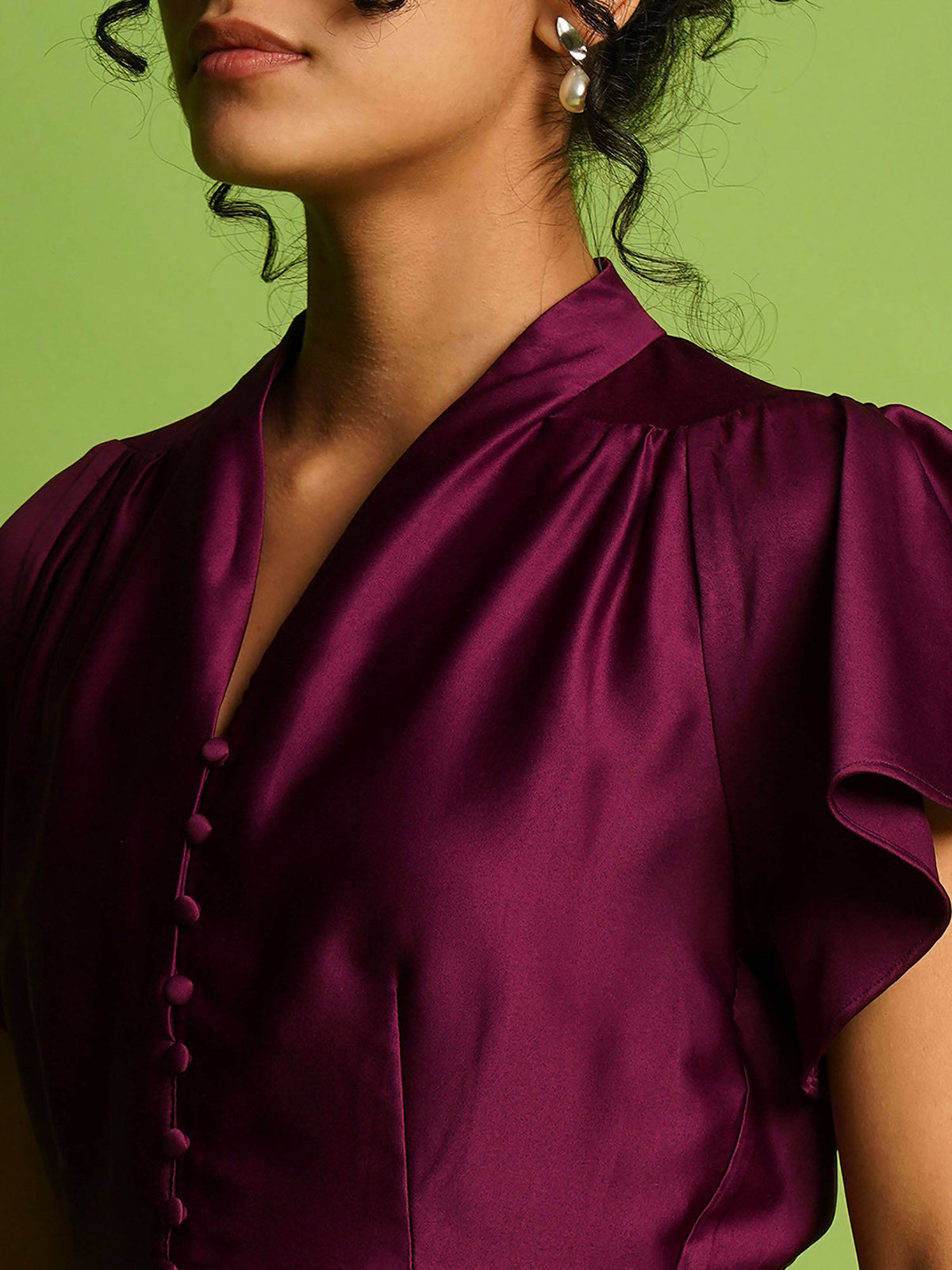 Women Purple V-Neck Flutter Sleeves Peplum Party Top | pt51 - view 4