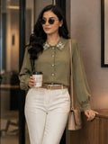 Women Brown Collared Contrast Embroidery Shirt | S67 - view 32