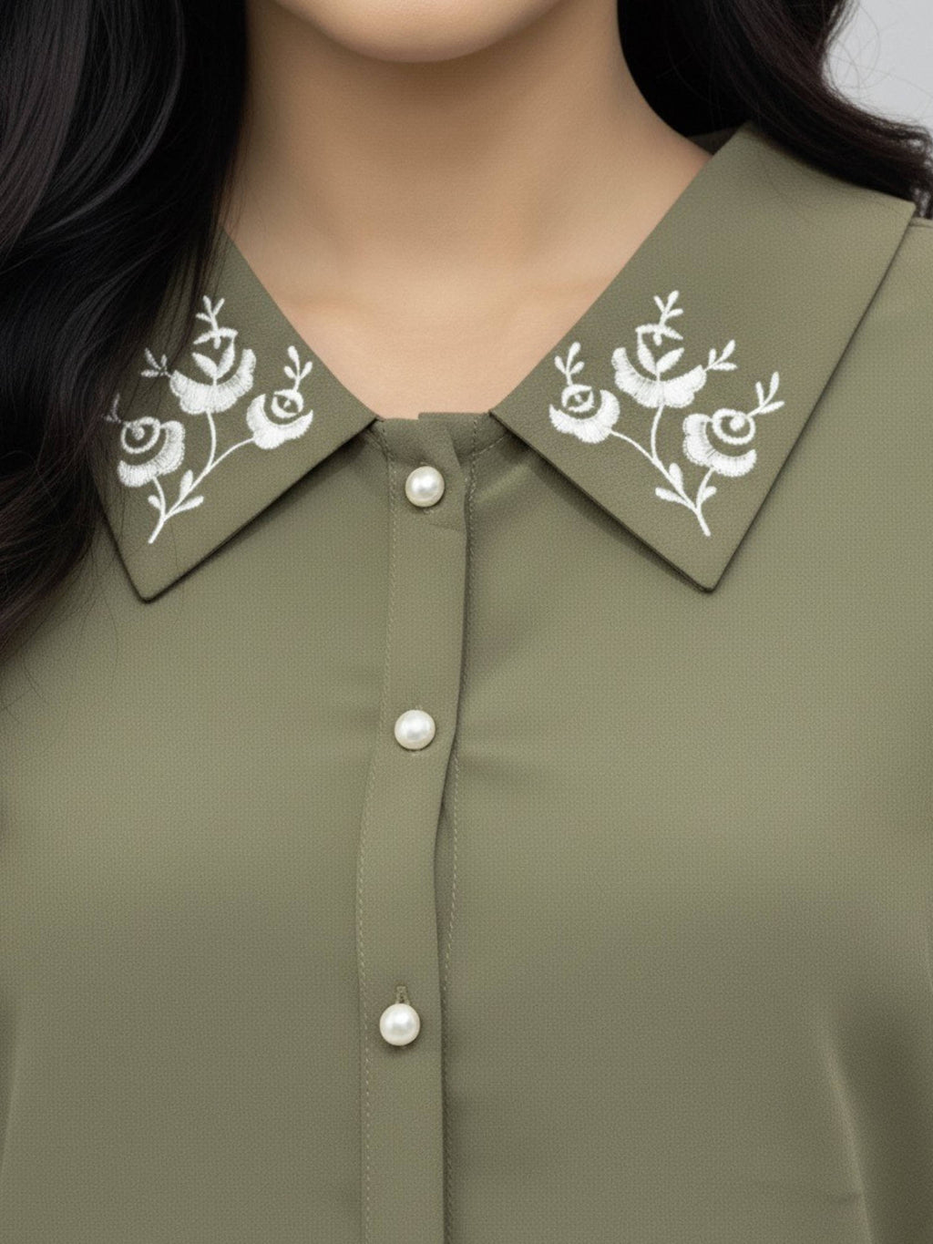 Women Brown Collared Contrast Embroidery Shirt | S67 - view 34