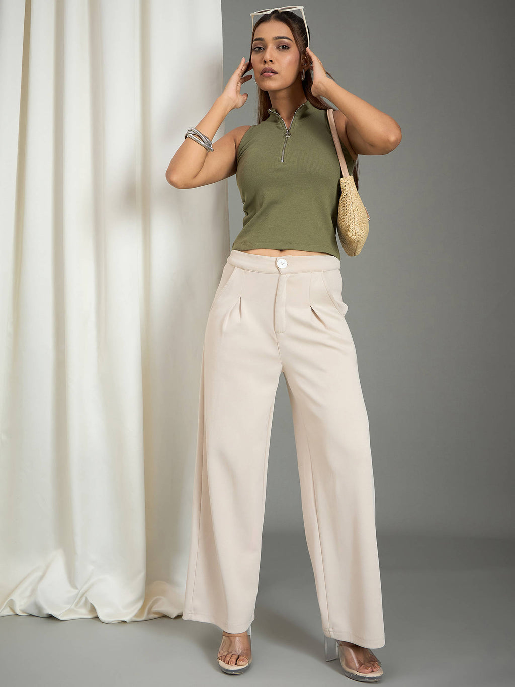 Women Olive Ribbed Sleeveless Top | TT98 - view 6
