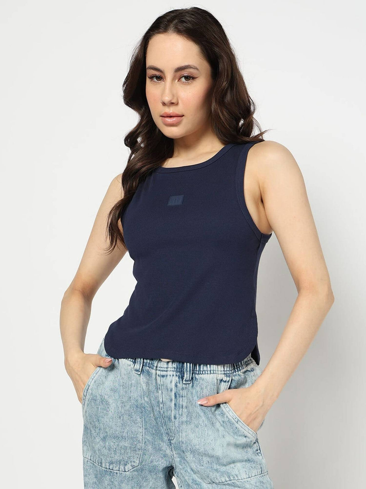 Women Navy Blue Solid Slim Tank Top | TT98 - view 1