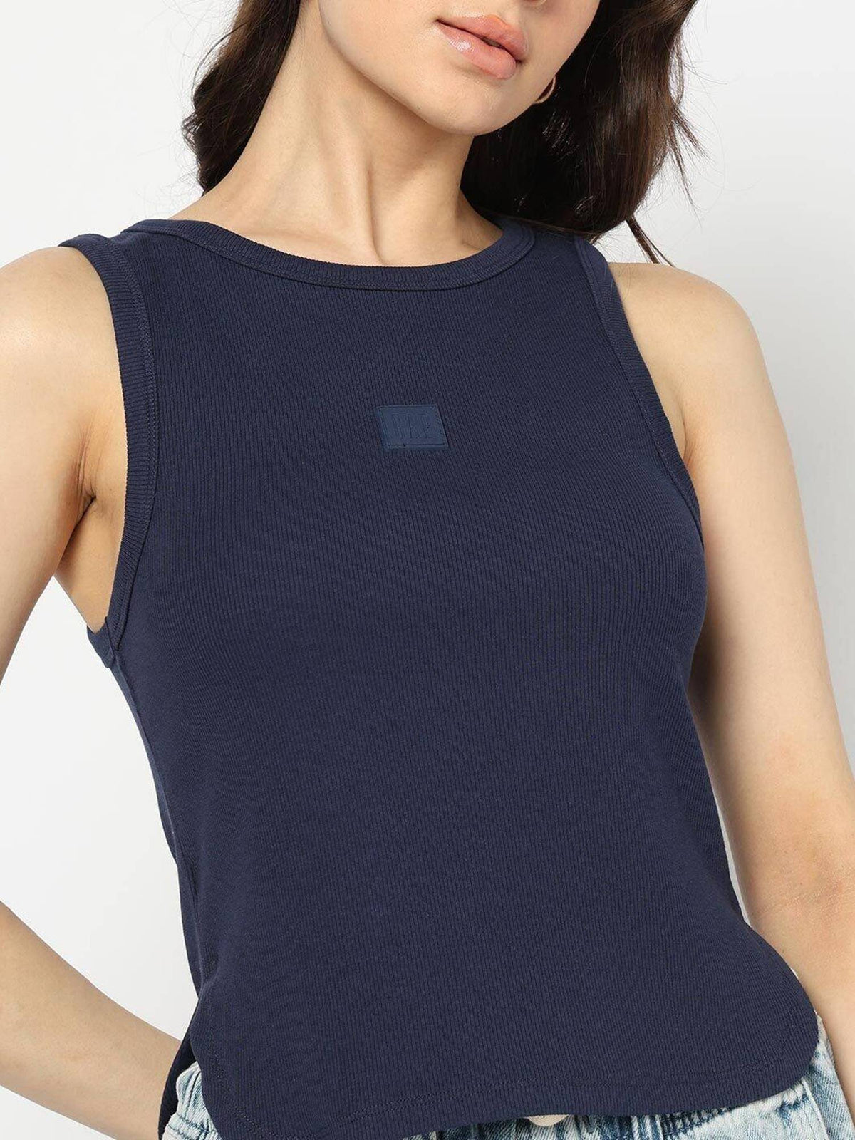 Women Navy Blue Solid Slim Tank Top | TT98 - view 5