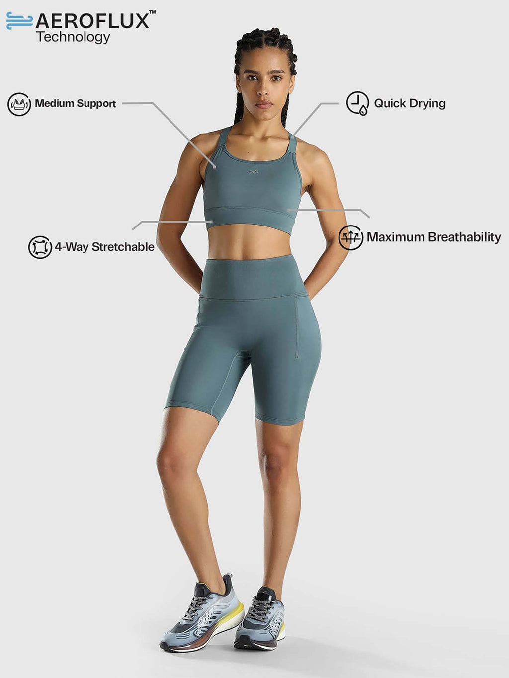Women Teal Cross-Back Sports Bra | sb09 - view 3