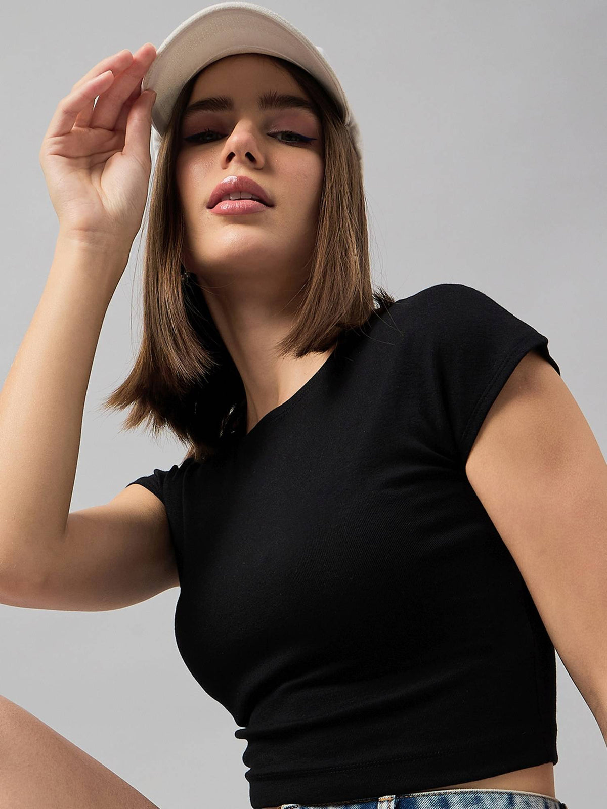 Women Black Cotton Crop Top | CT61 - view 1