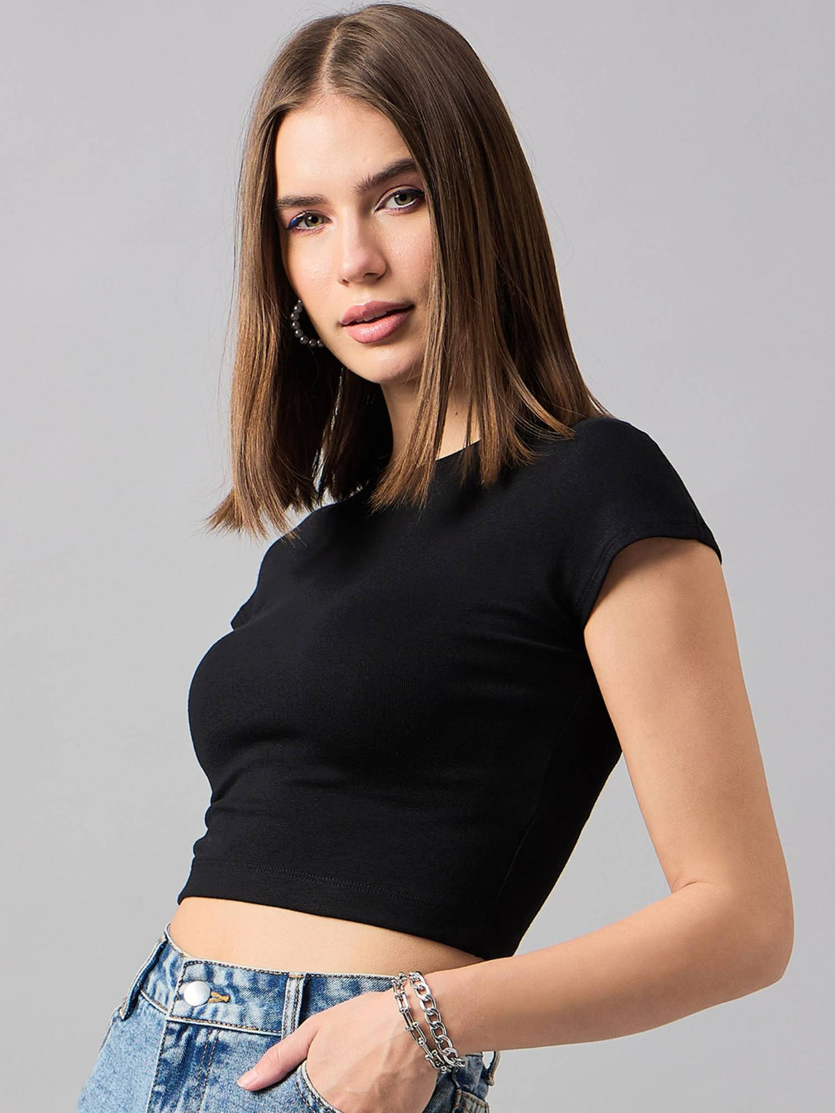 Women Black Cotton Crop Top | CT61 - view 3