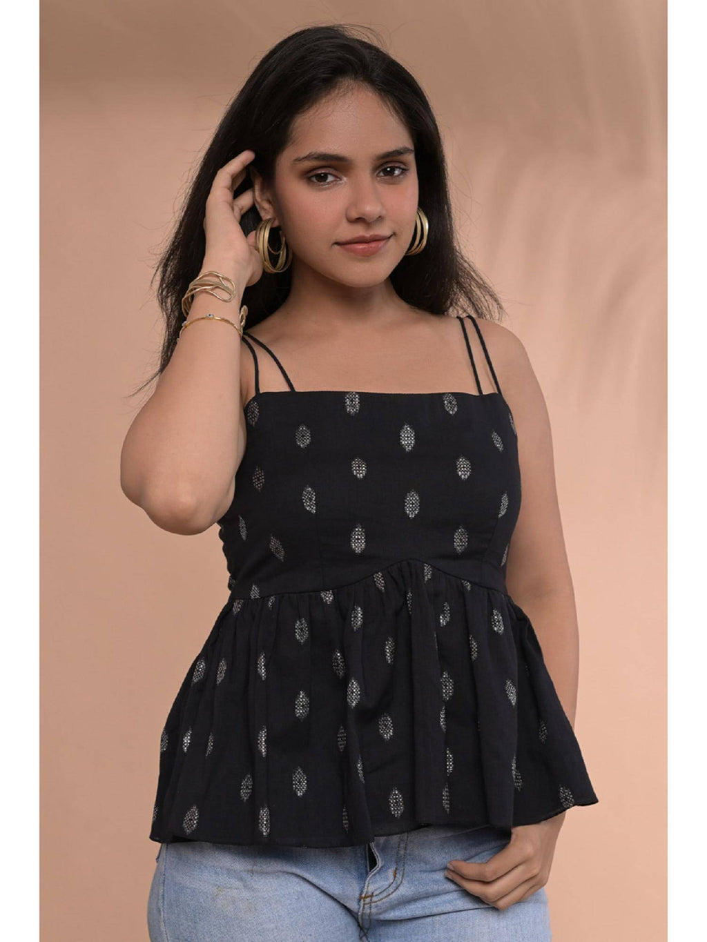 Raha Peplum Black Top | pt51 - view 1