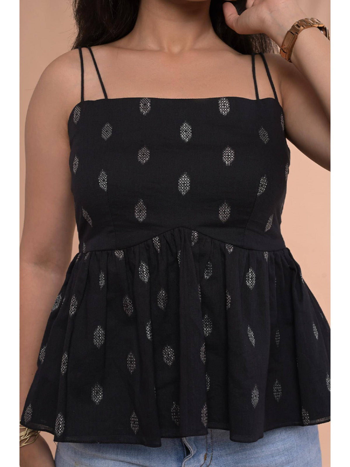 Raha Peplum Black Top | pt51 - view 2