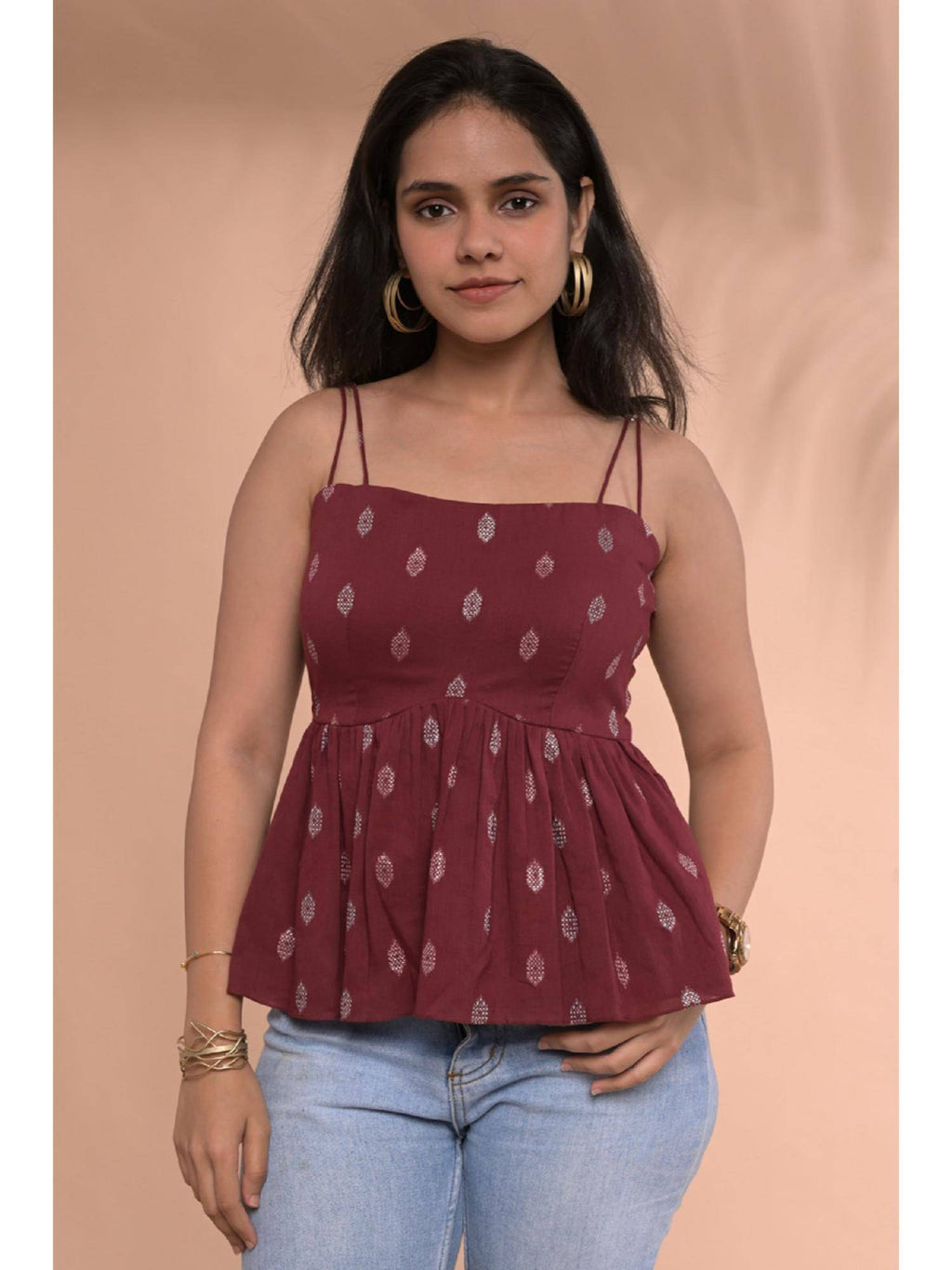 Raha Peplum Maroon Top | pt51 - view 1