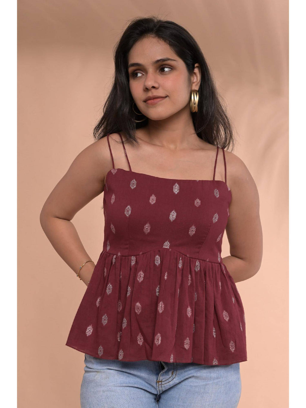 Raha Peplum Maroon Top | pt51 - view 2