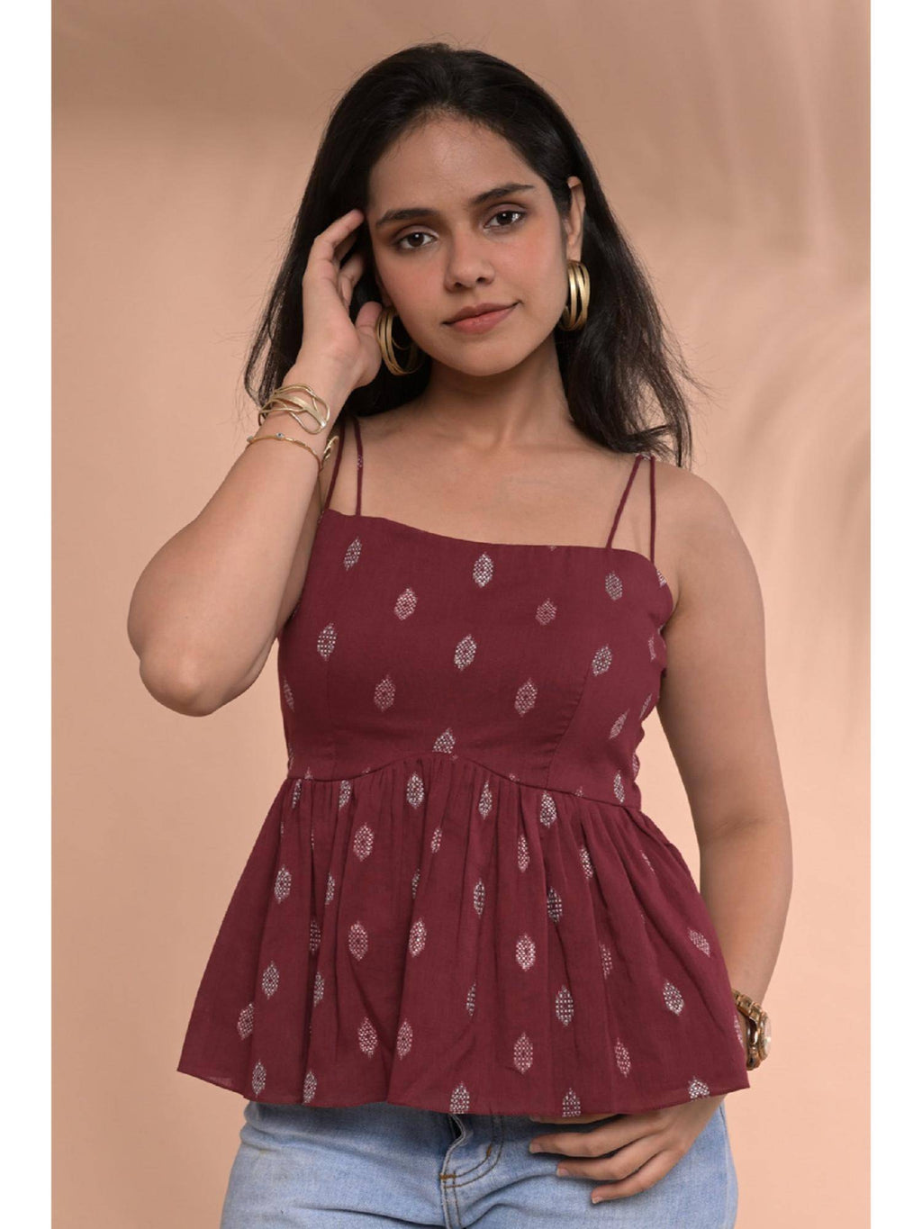 Raha Peplum Maroon Top | pt51 - view 3