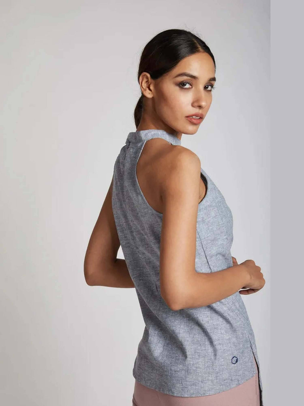 Blue Slim fit Tide Halter Top | HT67 - view 4