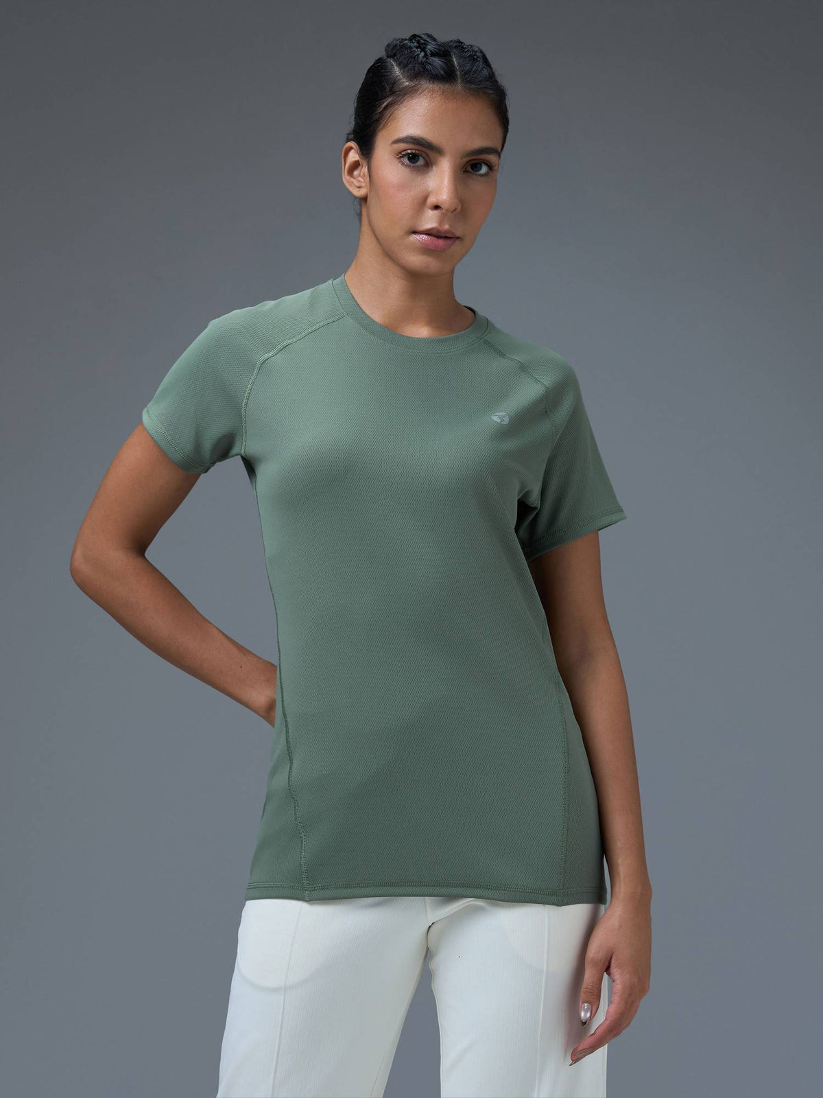 Women Slim Fit Round Neck Grey Sport T-Shirt | TT89 - view 8