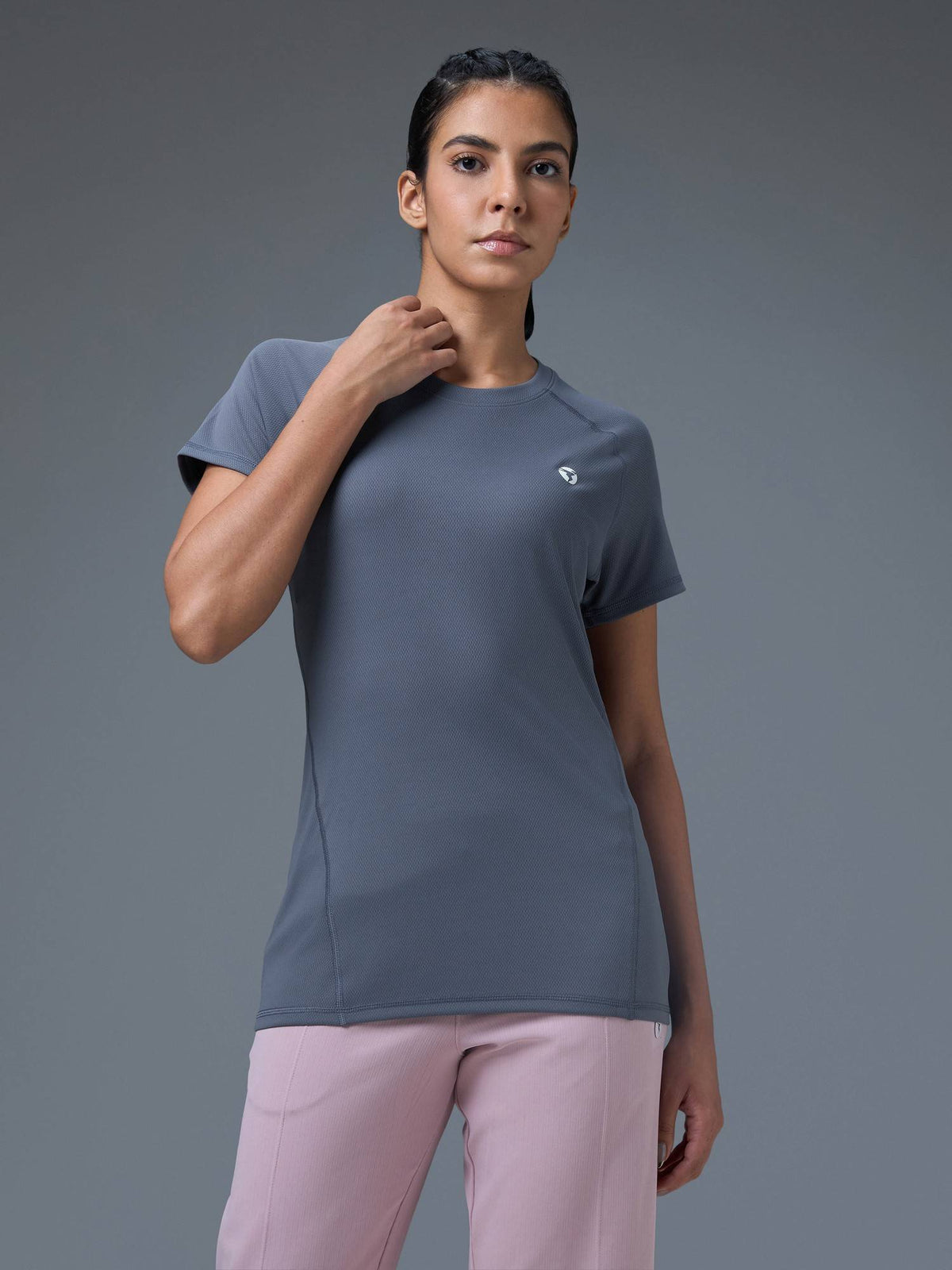 Women Slim Fit Round Neck Grey Sport T-Shirt | TT89 - view 1