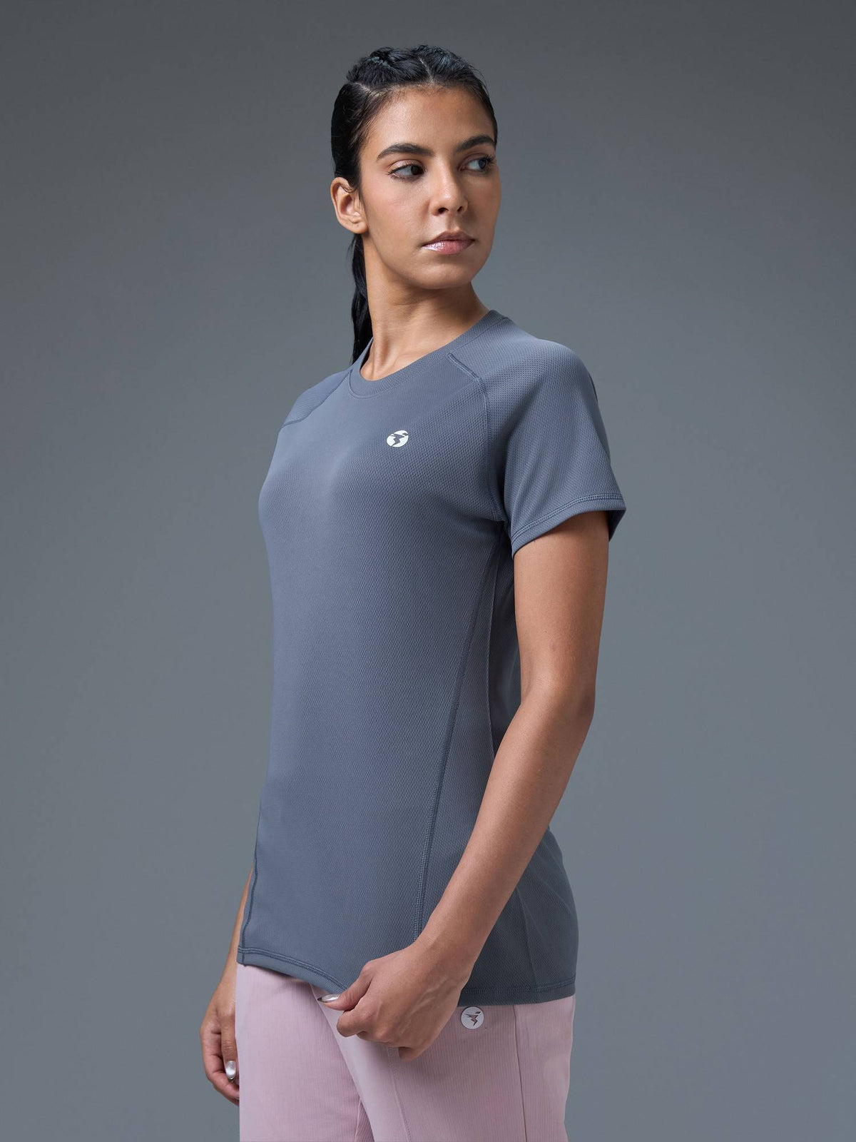 Women Slim Fit Round Neck Grey Sport T-Shirt | TT89 - view 3