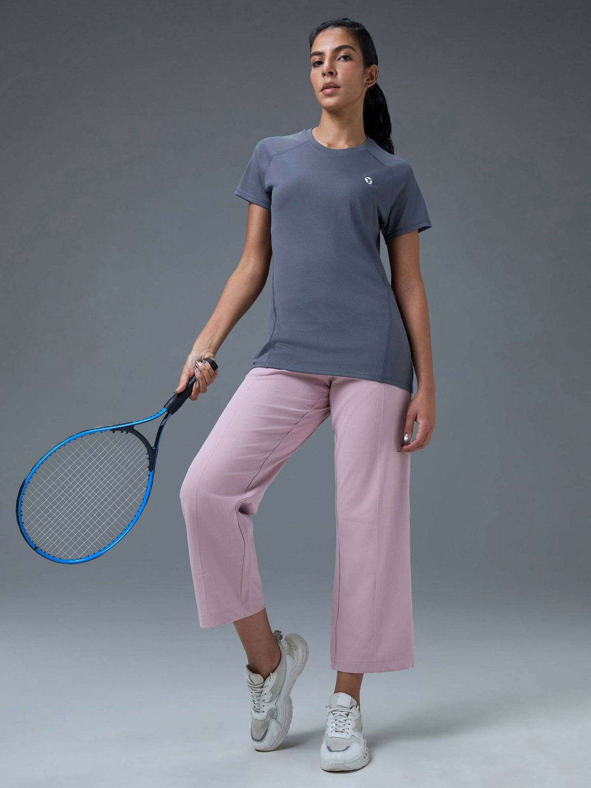 Women Slim Fit Round Neck Grey Sport T-Shirt | TT89 - view 4