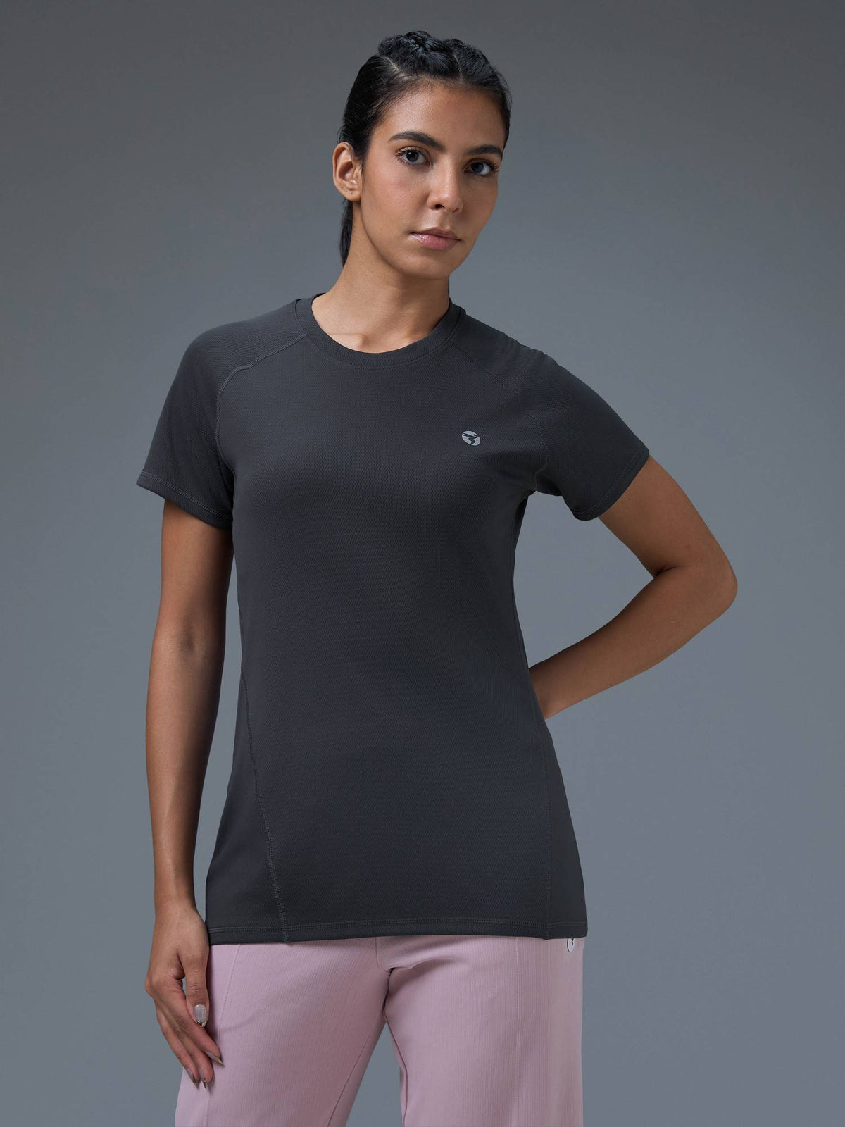 Women Slim Fit Round Neck Grey Sport T-Shirt | TT89 - view 22